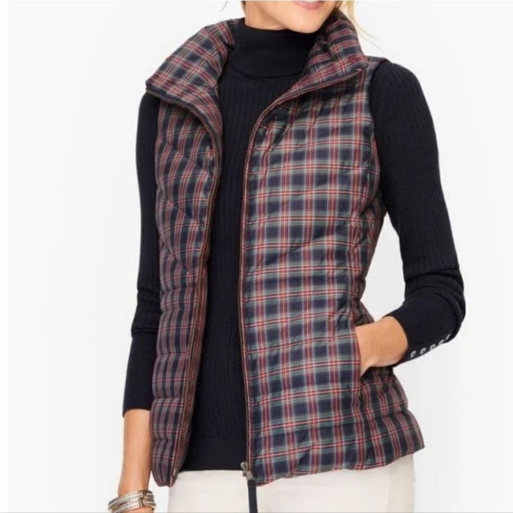 Talbots Navy Plaid Puffer Vest